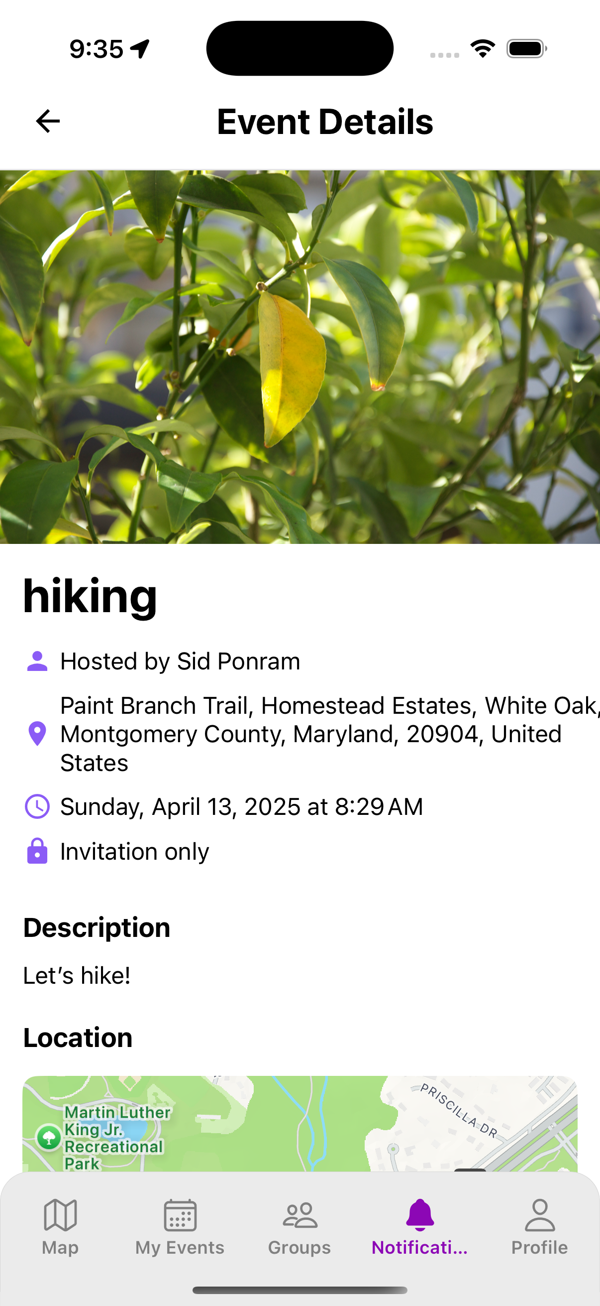 Gather App Event Details Screen