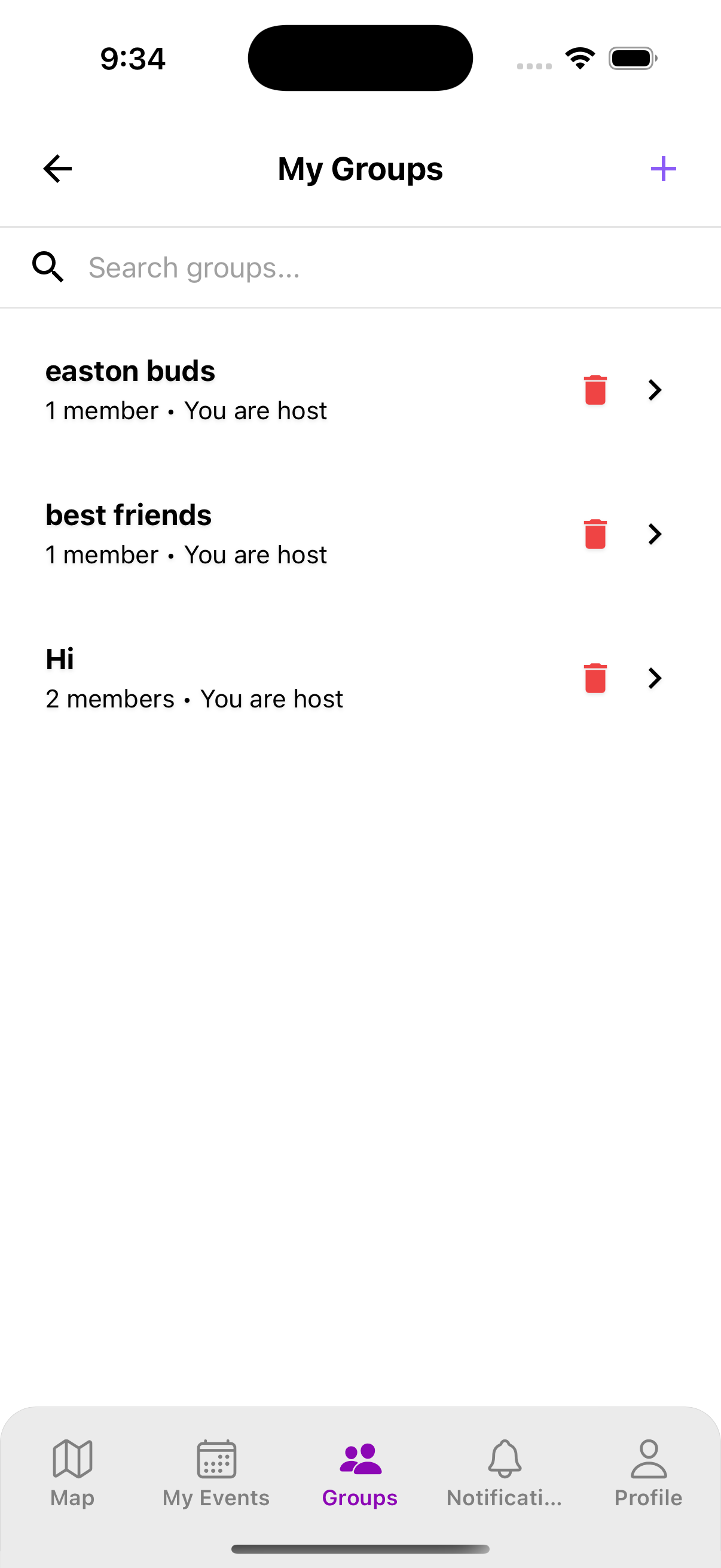 Gather App Groups Screen